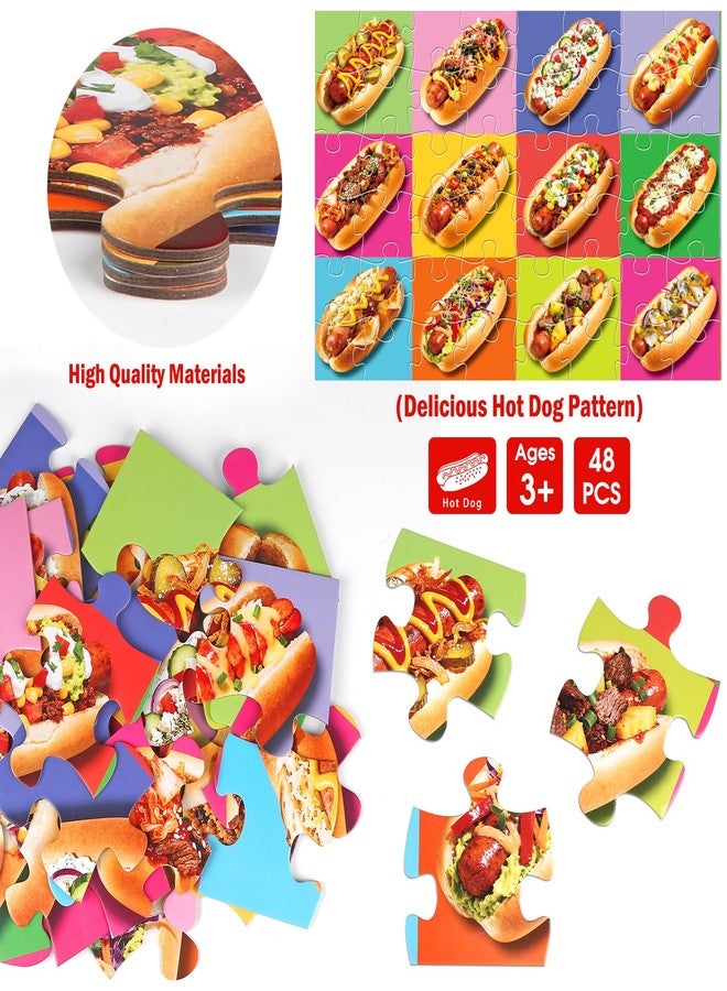 IFLOVE أحجية أرضية جامبو للأطفال، 48 أحجية على شكل هوت دوغ وبيتزا، ألعاب تعليمية على شكل أطعمة للأطفال الصغار من سن 3 إلى 5 سنوات، تصميم ملون، هدية للأطفال من سن 4 إلى 8 سنوات - Image 4